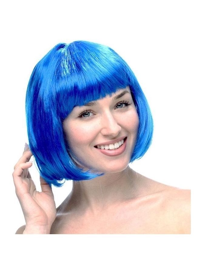 شعر مستعار قصير من ألياف صناعية بنمط وبتصفيفة بوب أزرق