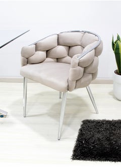 VANITY LIVING VANITY LIVING Modern Dining Chair with Taupe Velvet Fabric, 78cm Armchair For Living & Dining Room Furniture, Accent Chair with Chrome Metal Legs  - Image 1