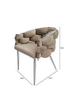 VANITY LIVING VANITY LIVING Modern Dining Chair with Taupe Velvet Fabric, 78cm Armchair For Living & Dining Room Furniture, Accent Chair with Chrome Metal Legs  - Image 2