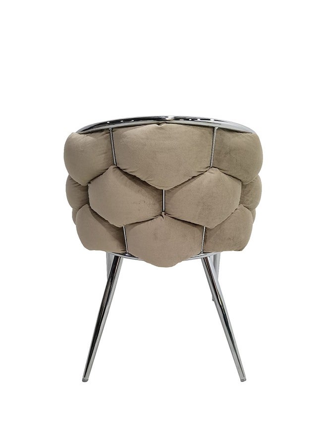 VANITY LIVING VANITY LIVING Modern Dining Chair with Taupe Velvet Fabric, 78cm Armchair For Living & Dining Room Furniture, Accent Chair with Chrome Metal Legs  - Image 3