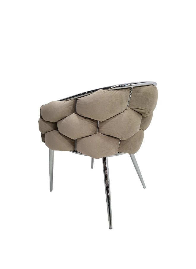 VANITY LIVING VANITY LIVING Modern Dining Chair with Taupe Velvet Fabric, 78cm Armchair For Living & Dining Room Furniture, Accent Chair with Chrome Metal Legs  - Image 4