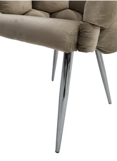 VANITY LIVING VANITY LIVING Modern Dining Chair with Taupe Velvet Fabric, 78cm Armchair For Living & Dining Room Furniture, Accent Chair with Chrome Metal Legs  - Image 5