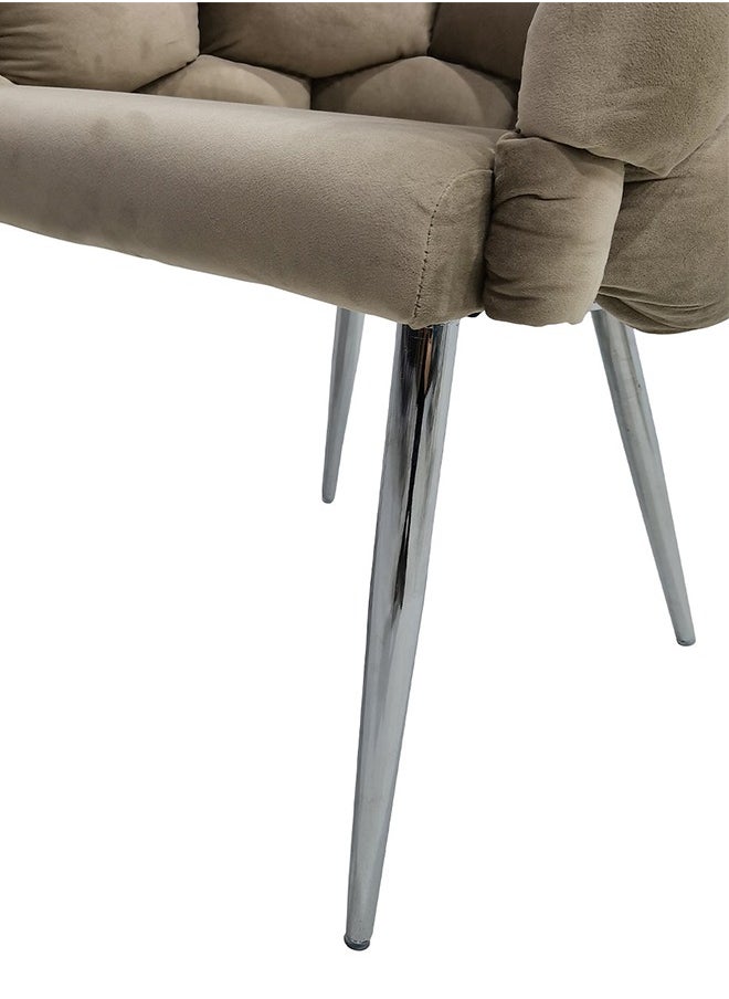 VANITY LIVING VANITY LIVING Modern Dining Chair with Taupe Velvet Fabric, 78cm Armchair For Living & Dining Room Furniture, Accent Chair with Chrome Metal Legs  - Image 5