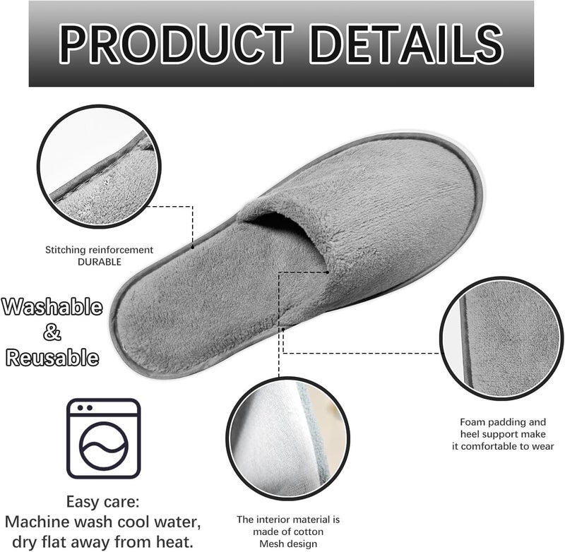 Reusable Guest Slippers: Gray Washable Indoor Slippers - Soft Durable Bedroom Slippers for Home Hospitality Use - Image 3