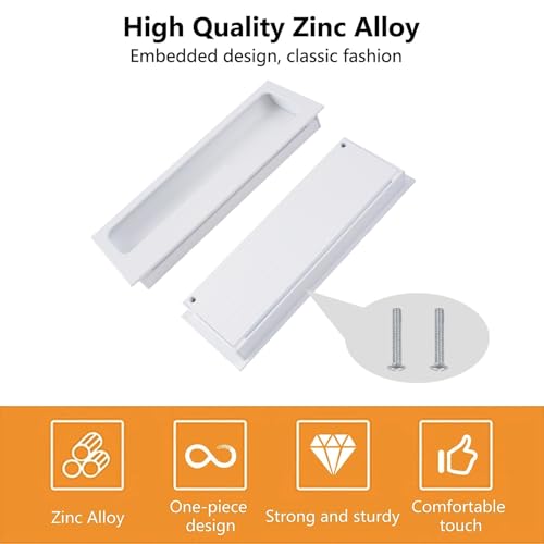 MOROBOR Aluminum Alloy Flush Pull Handles, 2pcs Modern Barn Door Handles with 4pcs Stainless Steel Flat Head Screws, Hidden Cabinet Handles for Sliding Barn Door Drawer Cupboard Wardrobe (Warm White) - Image 3