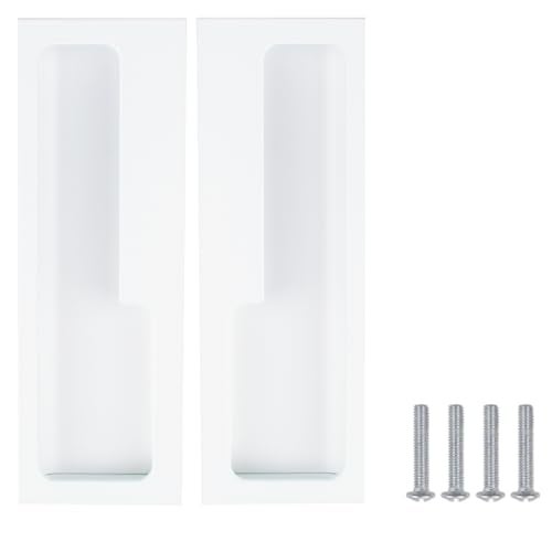 MOROBOR Aluminum Alloy Flush Pull Handles, 2pcs Modern Barn Door Handles with 4pcs Stainless Steel Flat Head Screws, Hidden Cabinet Handles for Sliding Barn Door Drawer Cupboard Wardrobe (Warm White) - Image 1