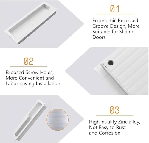 MOROBOR Aluminum Alloy Flush Pull Handles, 2pcs Modern Barn Door Handles with 4pcs Stainless Steel Flat Head Screws, Hidden Cabinet Handles for Sliding Barn Door Drawer Cupboard Wardrobe (Warm White) - Image 4