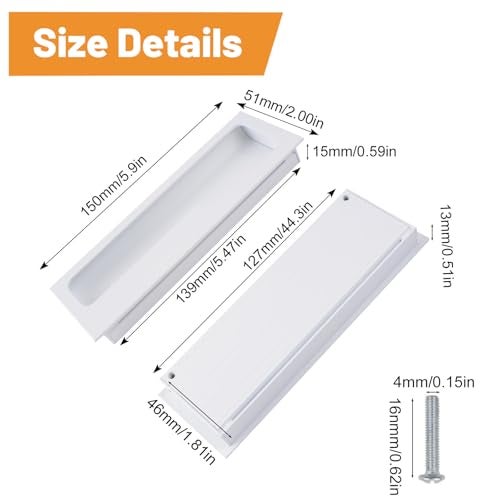 MOROBOR Aluminum Alloy Flush Pull Handles, 2pcs Modern Barn Door Handles with 4pcs Stainless Steel Flat Head Screws, Hidden Cabinet Handles for Sliding Barn Door Drawer Cupboard Wardrobe (Warm White) - Image 2