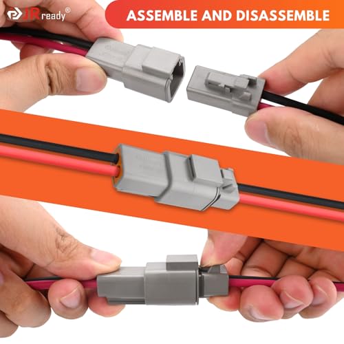JRready ST9031 Deutsch 2 Wire DTP Connectors Kit 10AWG (UL3266), IP68 Waterproof Automotive Electrical 2 Pin Connector, Gray Male and Female Wire Harness Connectors for Car Truck Boat, 2 Sets - Image 4