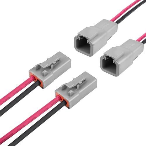 JRready ST9031 Deutsch 2 Wire DTP Connectors Kit 10AWG (UL3266), IP68 Waterproof Automotive Electrical 2 Pin Connector, Gray Male and Female Wire Harness Connectors for Car Truck Boat, 2 Sets - Image 1