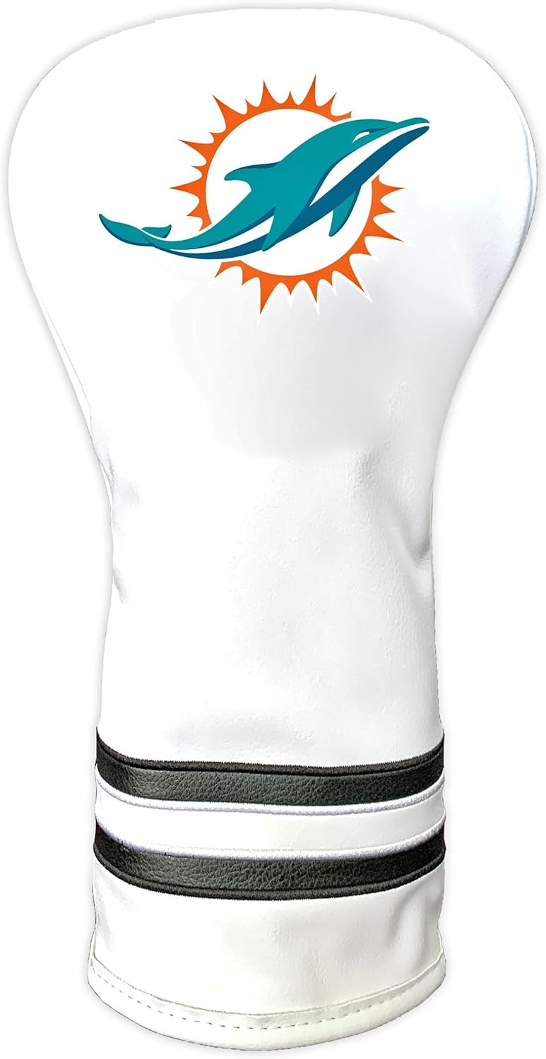 Team Golf NFL Miami Dolphins White Vintage Driver Golf Club Head Cover, Form Fitting Design, Retro Design & - Image 1