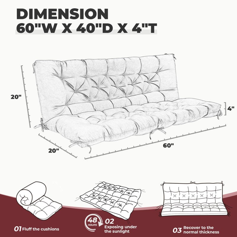 DANGHOOGY Porch Swing Cushions, Waterproof Swing Cushions Replacement with Backrest, Outdoor Swing Bench Cushions 2-3 Seater Replacement for Patio Furniture 60x40 (Red) - Image 5