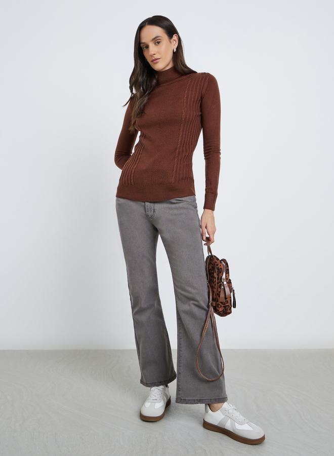 Styli Brown Turtleneck Slim Fit Sweater - Image 2