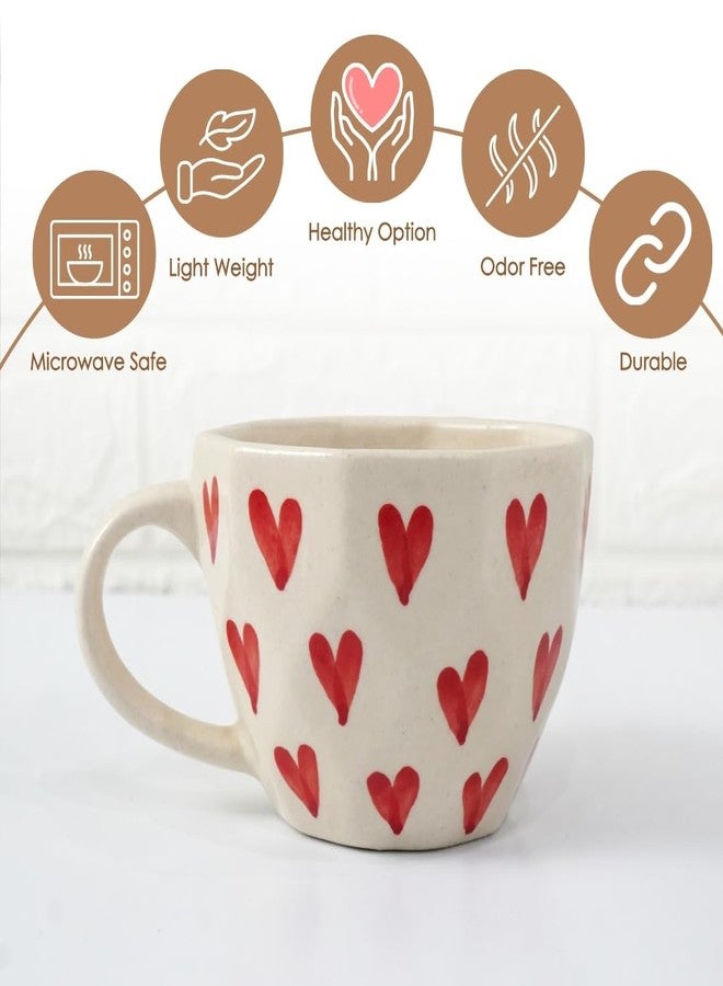 Femora Handcrafted Cute Ceramic Coffee Mug, 250ml, Heart Cup Design Tea/Milk Mug, Dishwasher Safe Gift for Family & Friends - Image 3