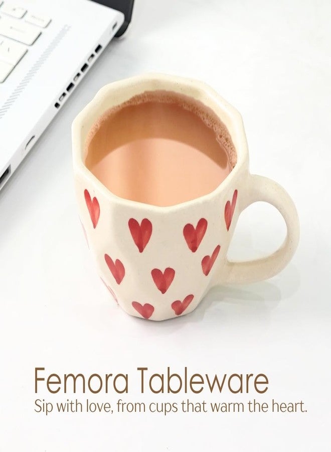 Femora Handcrafted Cute Ceramic Coffee Mug, 250ml, Heart Cup Design Tea/Milk Mug, Dishwasher Safe Gift for Family & Friends - Image 2