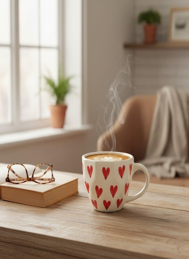 Femora Handcrafted Cute Ceramic Coffee Mug, 250ml, Heart Cup Design Tea/Milk Mug, Dishwasher Safe Gift for Family & Friends - Image 1