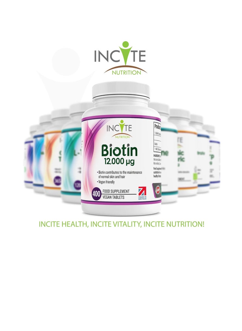 INCITE Biotin Hair Growth Supplement 12,000mcg - 400 Tiny 6mm Tablets - Image 1