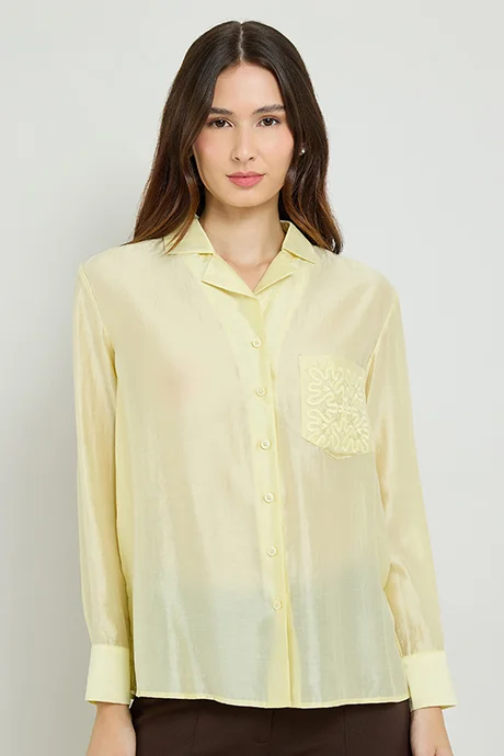 أر أند بي Embroidered Shirt with Lapel Collar and Long Sleeves