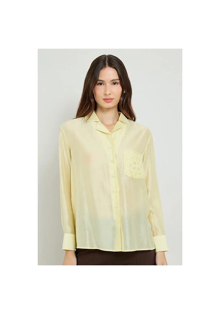 أر أند بي Embroidered Shirt with Lapel Collar and Long Sleeves
