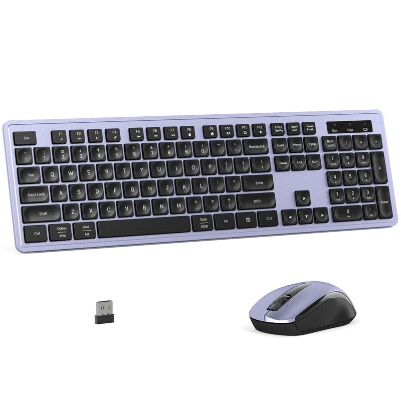 MPTOG Wireless Keyboard and Mouse Combo, Full-Size 104-Key Office Keyboard with 15 Function Keys, Numeric Keypad, Single USB Receiver, Compatible with PC and Laptop(Purple) - Image 1
