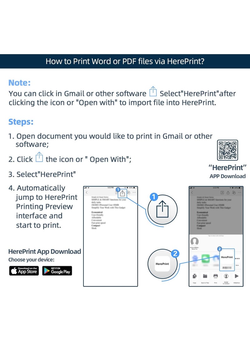 اتش بي ار تي HPRT MT800 طابعة محمولة للنقل الحراري تدعم 8.5 بوصة × 11 بوصة حرف أمريكي وورق A4 طابعة بلوتوث لاسلكية للسفر متوافقة مع Android وiOS، مناسبة أثناء التنقل - Image 4