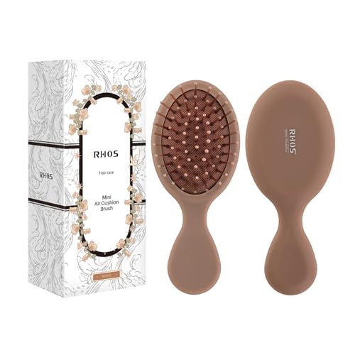 RHOS Mini Hair Brush for WomenMen and KidsTravel Size Hair Brush for PursePocketbackpackSmall Cushion Paddle Brush with Soft BristlesMini Detangler Brush for All Hair Types1 PackMocha