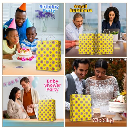 Untumble Paper Gift Bags (12 Pieces,7X5X3.5 Inches) Indian Motif Printed Small Size-Return Gifts Paper Carry Bag For Indian Festive Occasions,Weddings,Baby Shower,Engagements,Poojas,Bhajans-Yellow - Image 4