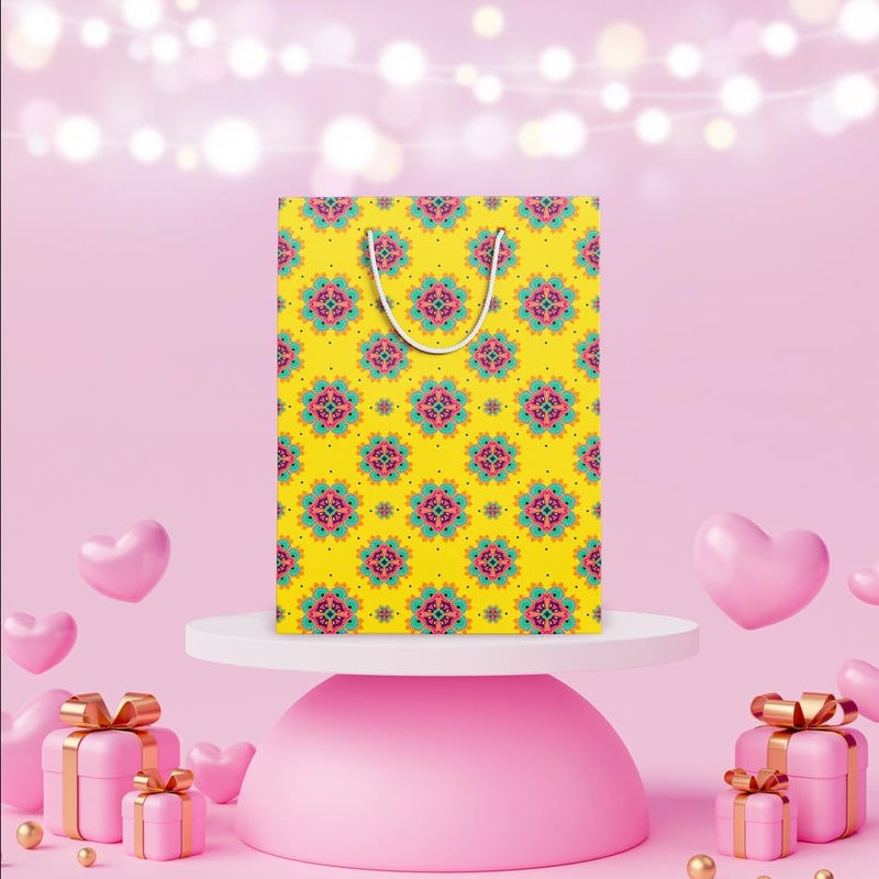 Untumble Paper Gift Bags (12 Pieces,7X5X3.5 Inches) Indian Motif Printed Small Size-Return Gifts Paper Carry Bag For Indian Festive Occasions,Weddings,Baby Shower,Engagements,Poojas,Bhajans-Yellow - Image 5