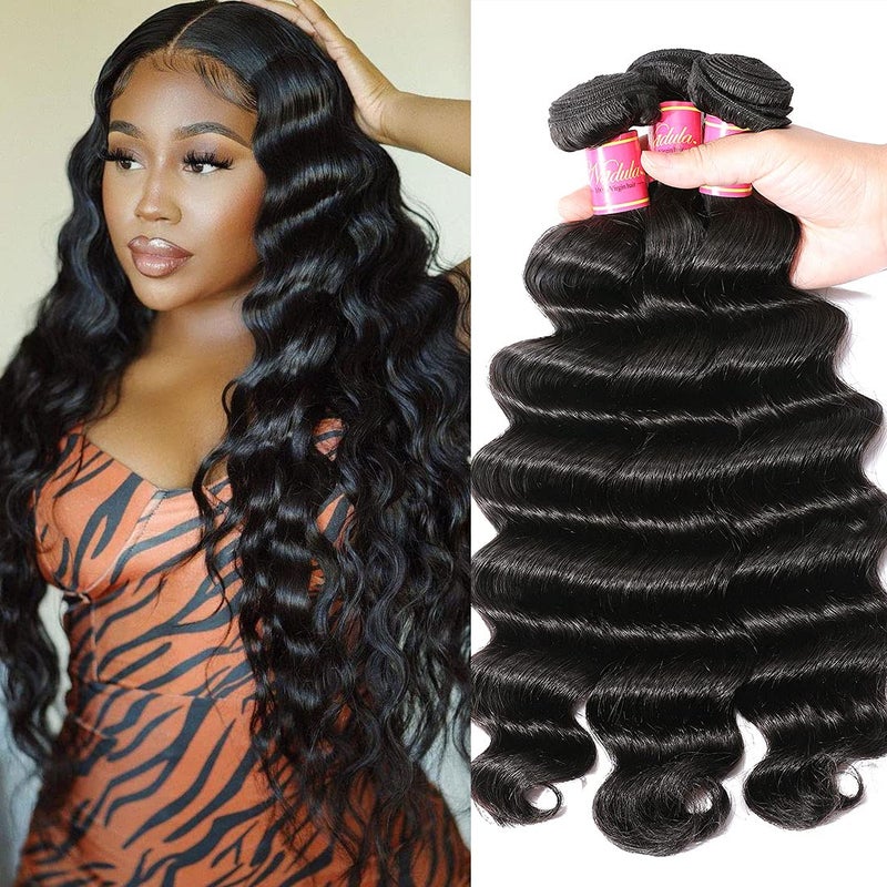 Nadula 8A Brazilian Loose Deep Wave Hair 3 Bundles 100 Unprocessed Virgin Loose Deep Wave Hair Weave Natural Color 20 22 24