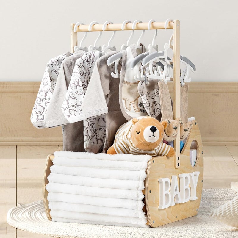 GiftAmaz Large Wooden Baby Shower Crate Closet Cradle Shaped Baby Shower Basket with Handle Welcome Gift Basket for Newborn Baby Boys Girls Nursery Pregnancy Gifts for New Mom Parents - Image 1