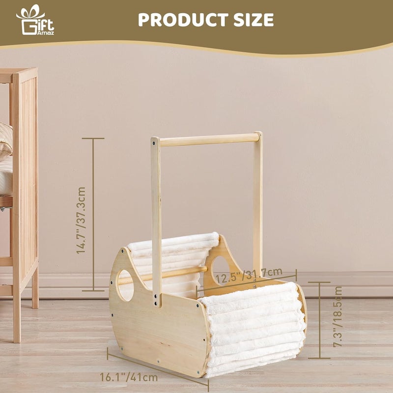 GiftAmaz Large Wooden Baby Shower Crate Closet Cradle Shaped Baby Shower Basket with Handle Welcome Gift Basket for Newborn Baby Boys Girls Nursery Pregnancy Gifts for New Mom Parents - Image 2