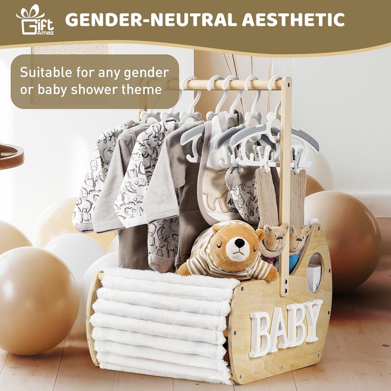 GiftAmaz Large Wooden Baby Shower Crate Closet Cradle Shaped Baby Shower Basket with Handle Welcome Gift Basket for Newborn Baby Boys Girls Nursery Pregnancy Gifts for New Mom Parents - Image 4