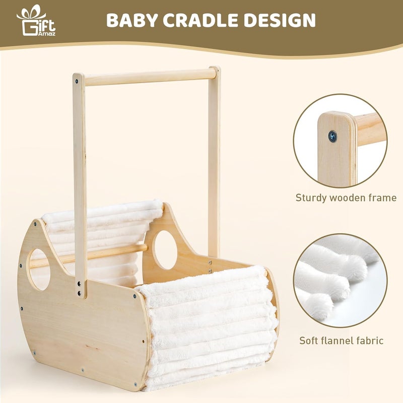 GiftAmaz Large Wooden Baby Shower Crate Closet Cradle Shaped Baby Shower Basket with Handle Welcome Gift Basket for Newborn Baby Boys Girls Nursery Pregnancy Gifts for New Mom Parents - Image 3