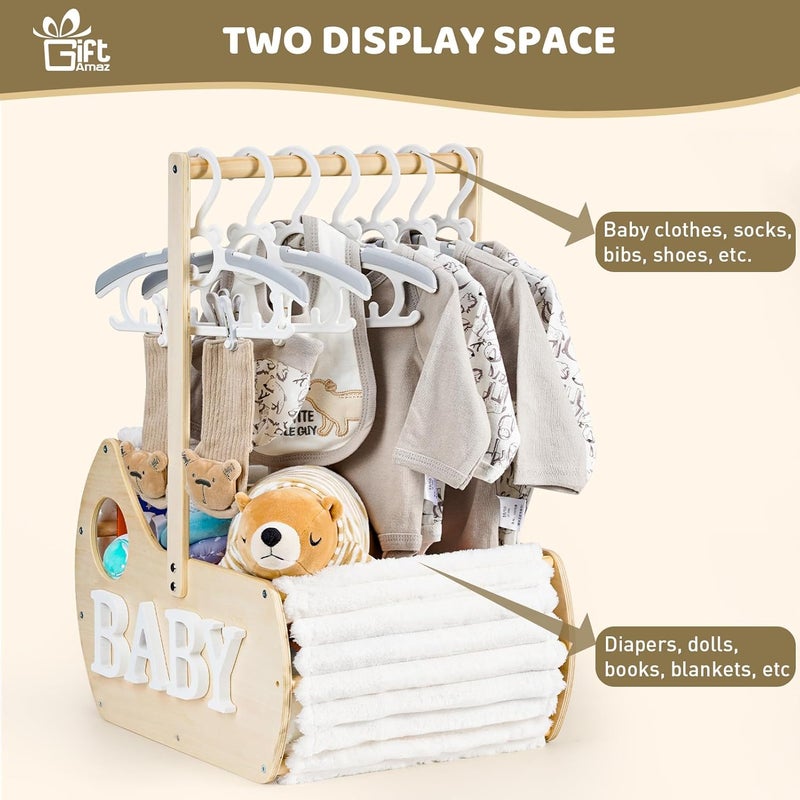 GiftAmaz Large Wooden Baby Shower Crate Closet Cradle Shaped Baby Shower Basket with Handle Welcome Gift Basket for Newborn Baby Boys Girls Nursery Pregnancy Gifts for New Mom Parents - Image 5