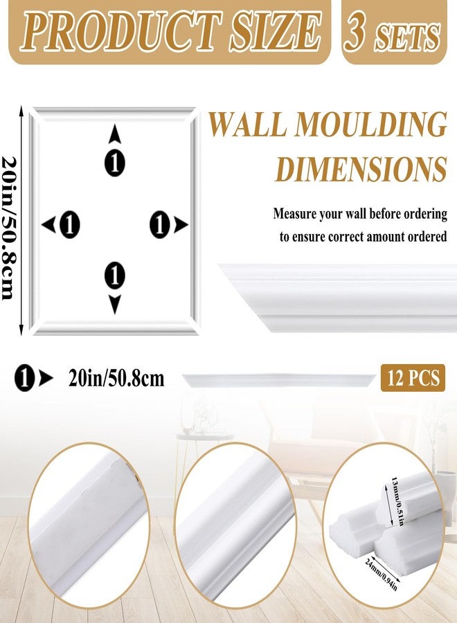 Colingmill 3 Set Accent Peel and Stick Wall Molding Kit Premade Wainscoting Panels Wall Molding Panel White Pre Cut Trim for Walls Picture Frame Molding for Home Decoration(20 x 20 Inch) - Image 2