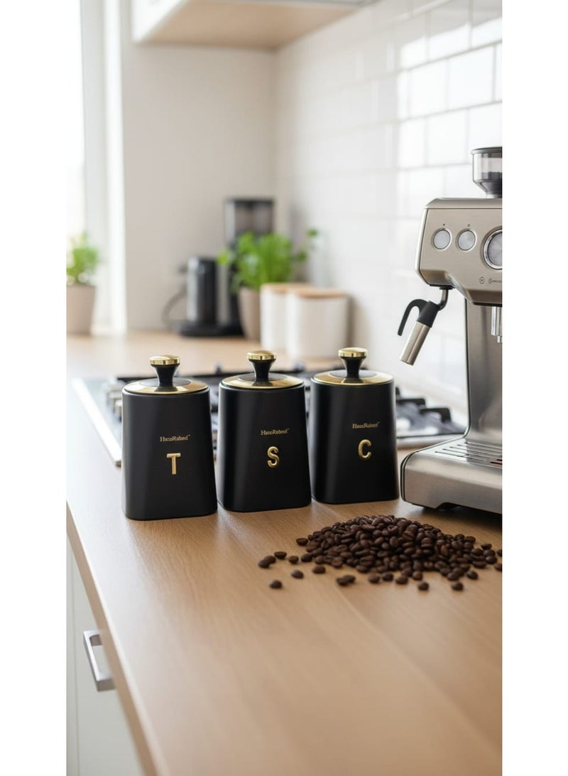 ماركة غير محددة طقم برطمانات علب تخزين السكر والشاي والقهوة - Image 1