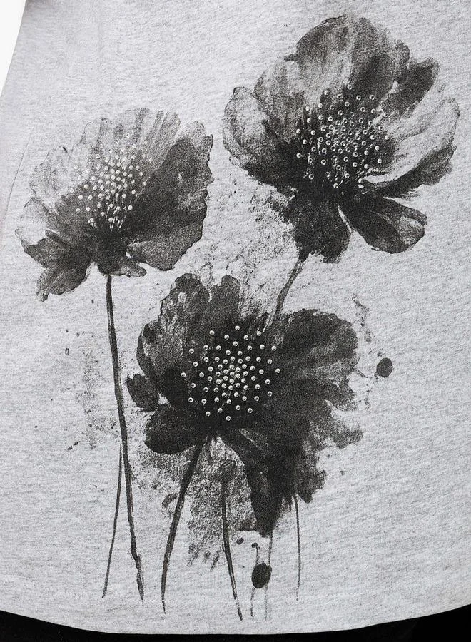Ulla Popken Ulla Popken Relaxed Fit Cotton T shirt with Floral Print