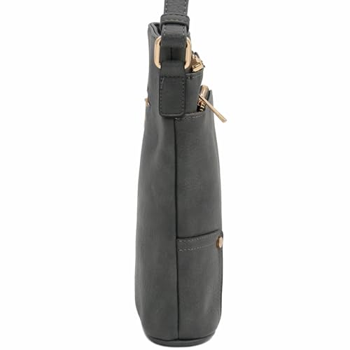 ALYSSA Triple Zip Pocket Large Crossbody Bag (Dark Gray) - Image 3