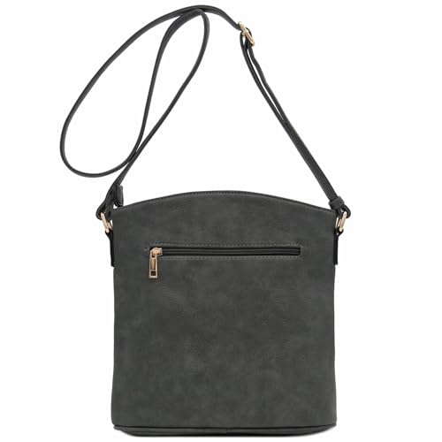 ALYSSA Triple Zip Pocket Large Crossbody Bag (Dark Gray) - Image 5