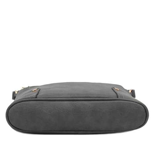 ALYSSA Triple Zip Pocket Large Crossbody Bag (Dark Gray) - Image 4