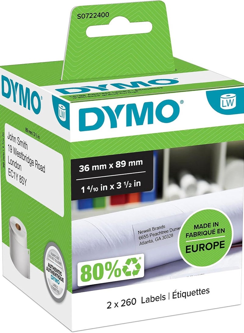 Dymo 36x89mm Large Address Labels Black on White S0722400 / 99012