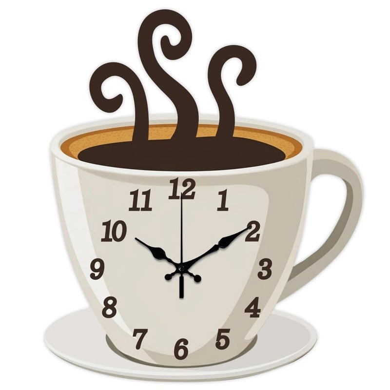 CHGCRAFT Coffee Wall Clock Coffee Cup Non-Ticking Clock Irregular Shape Decorative Wall Clocks Printed Clock for Home Office Decoration,15×13 inch - Image 1