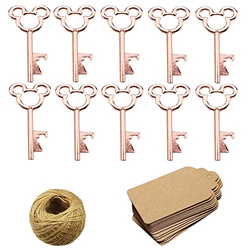 XONOR 50Pcs Vintage Skeleton Key Bottle Openers with 50pcs Escort Card Tag and Twine for Wedding Party Favors Rustic Decoration Rose Gold - Image 1