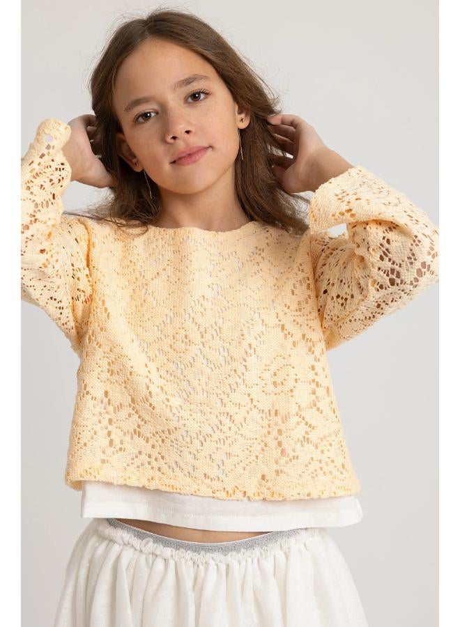 playmore Girls Lace Blouse – Beige - Image 1