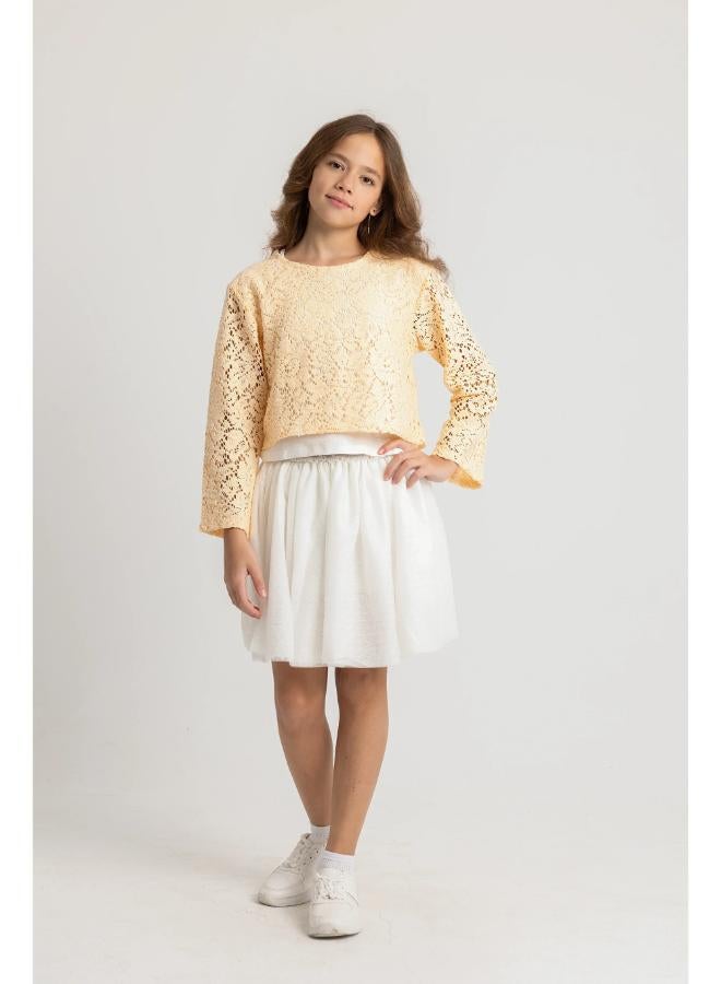 playmore Girls Lace Blouse – Beige - Image 2