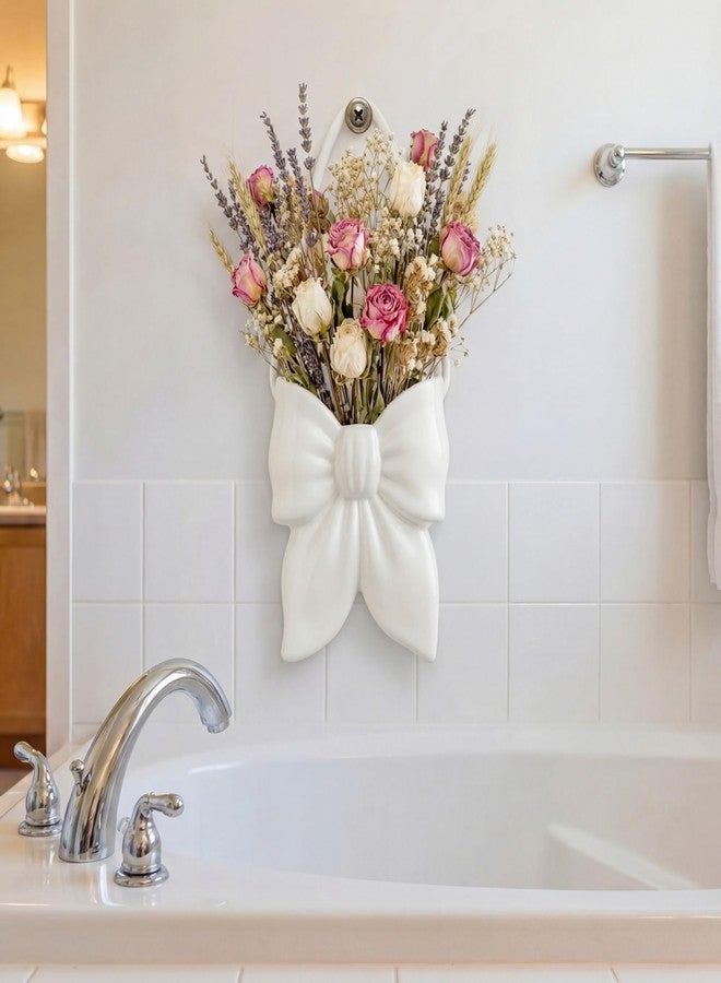 Ninehaoou Bow Ceramic Hanging Planter Wall Flower Vase Room Decor Hanging Vase for Flowers Planters for Indoor Plants Wall Mount Plant Pots for Home Living Room Bedroom Indoor Outdoor (White) - Image 4