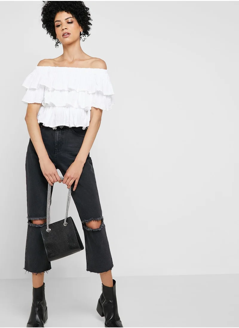 TOPSHOP Ripped High Rise Straight Jeans