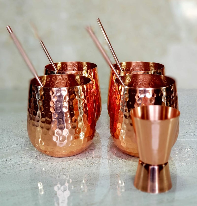 eSplanade Moscow Mule Cocktail Copper Mugs Set of 4 Mugs 4 Copper Straws and a Peg Measurer - Image 3