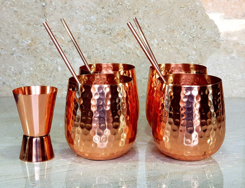 eSplanade Moscow Mule Cocktail Copper Mugs Set of 4 Mugs 4 Copper Straws and a Peg Measurer - Image 1