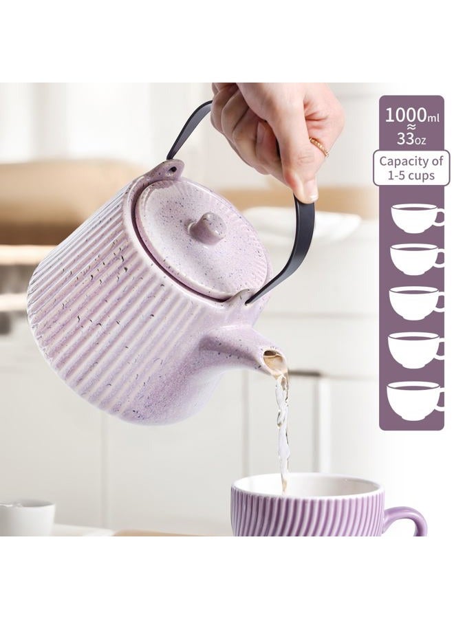 Yundu Purple Porcelain Teapot 1000 ml with Removable Tea Infuser and Tea Strainer for Loose Tea - Image 2